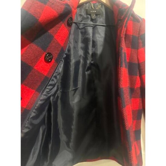 J.Crew Vintage Y2K Women's Buffalo Plaid Wool Peacoat in Red and Navy Blue - Picture 6 of 6